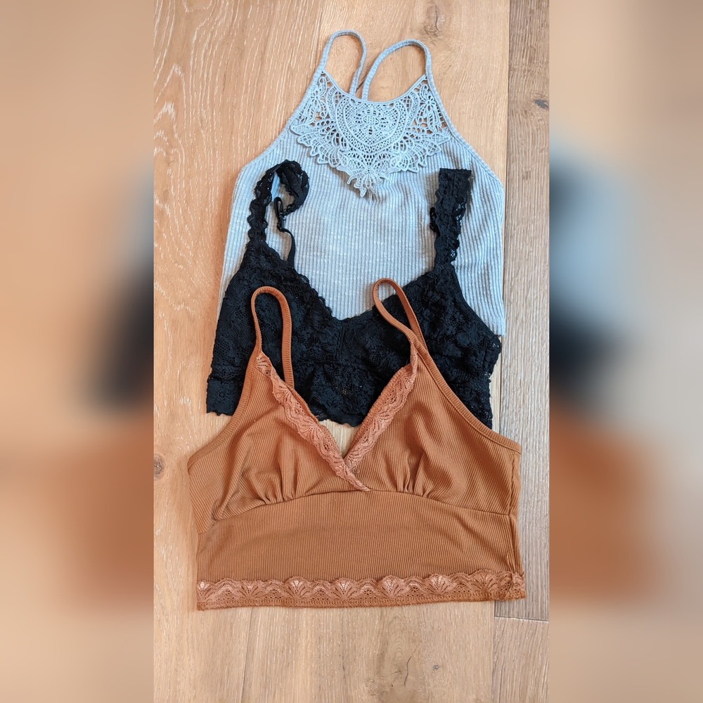 Petite/ teen: three camisoles with lace. Get it before Goodwill does!
